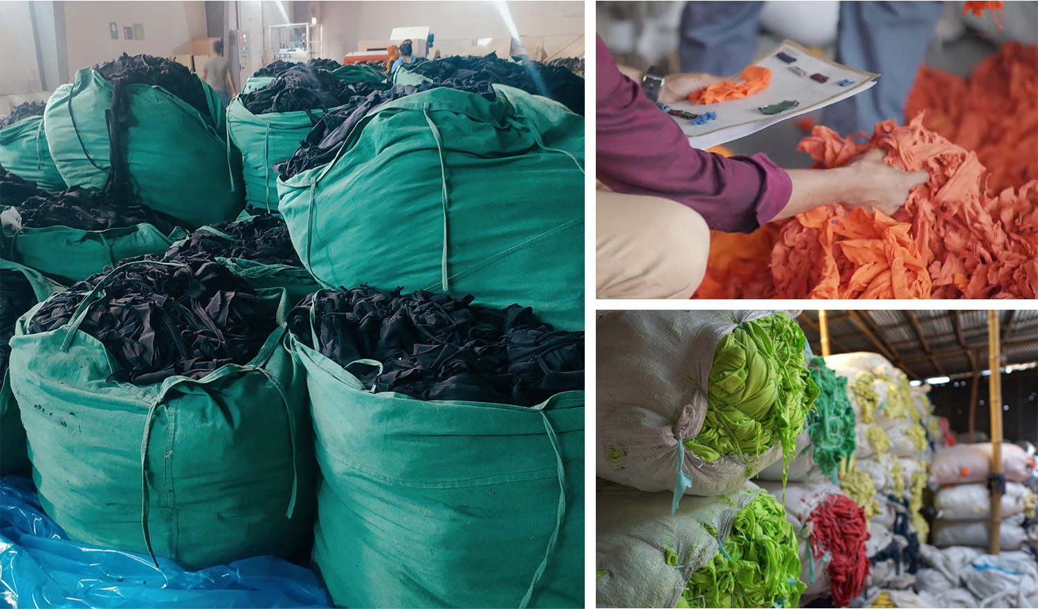 繊維リサイクル CYCLO　市場や工場からのカットクリップの収集と保管